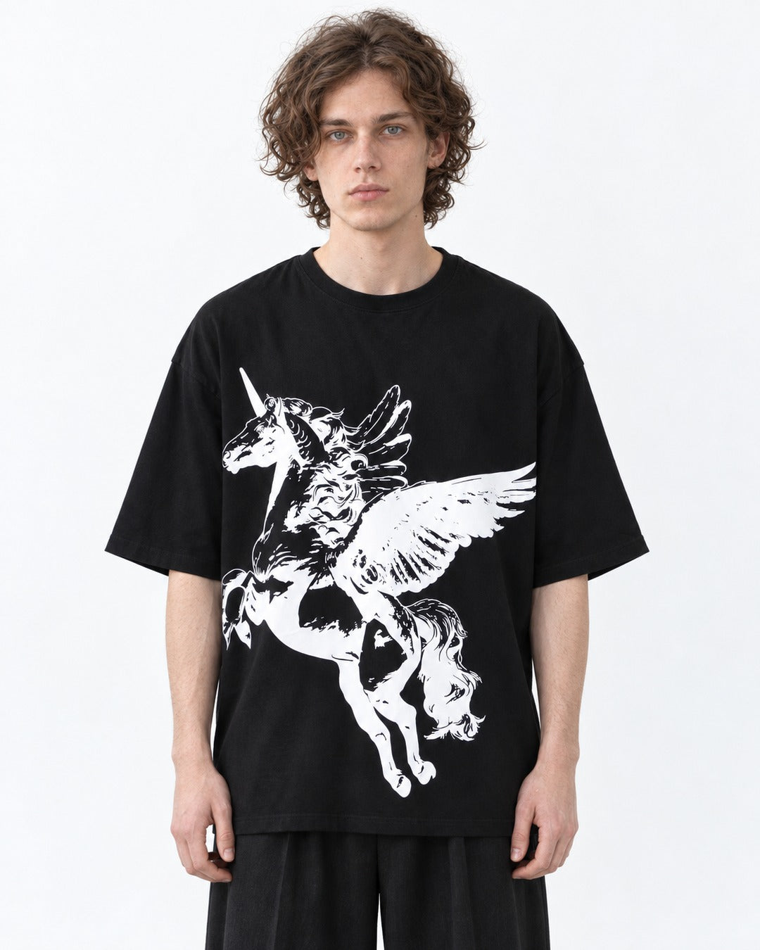 Winged Horse Print Oversized T-Shirt