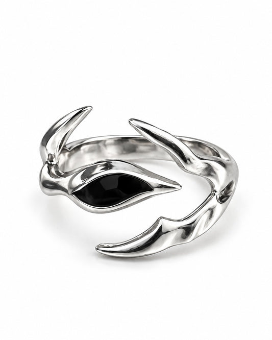 Clawed Black Stone Open Ring