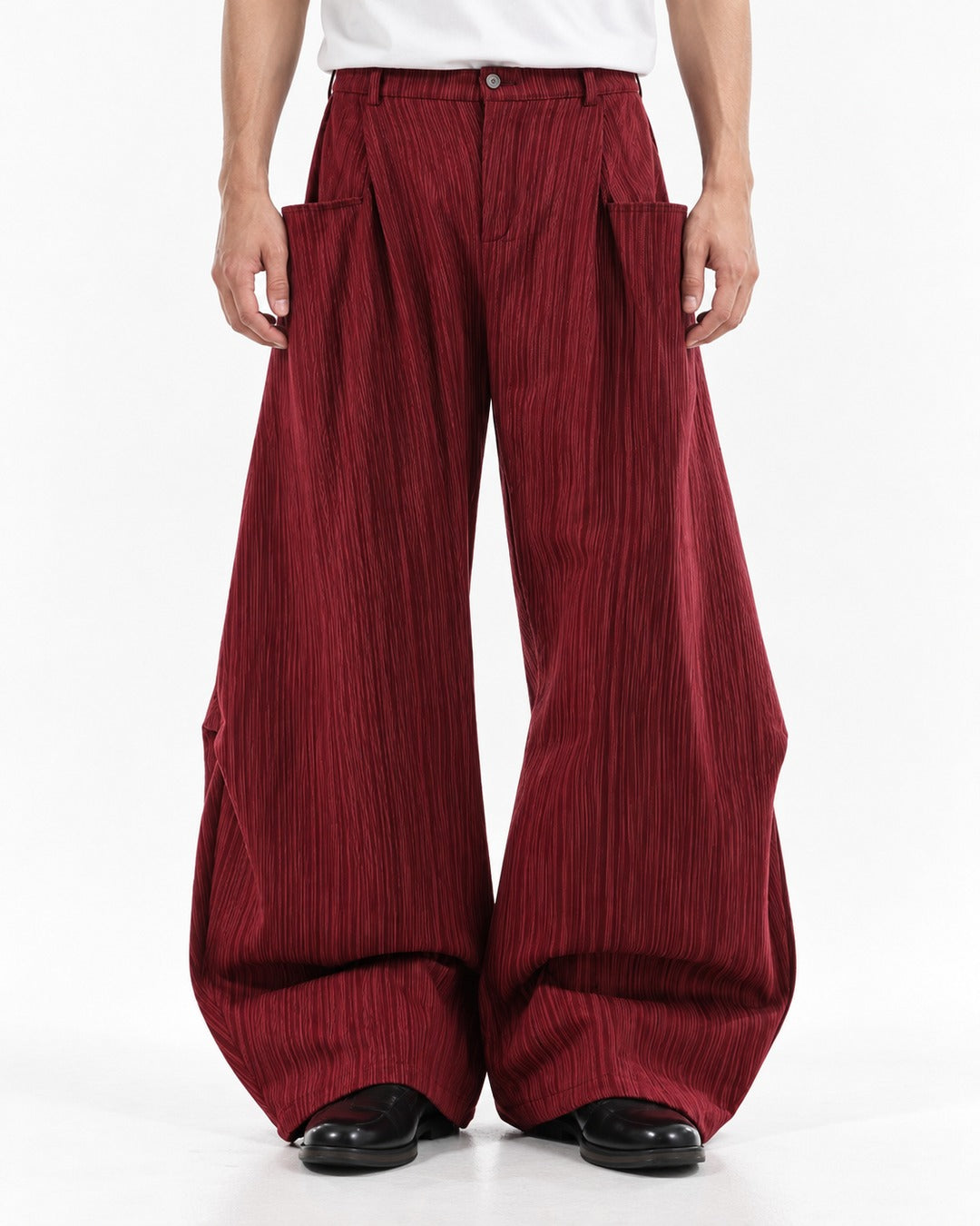 Textured Barrel Wide-Leg Pants