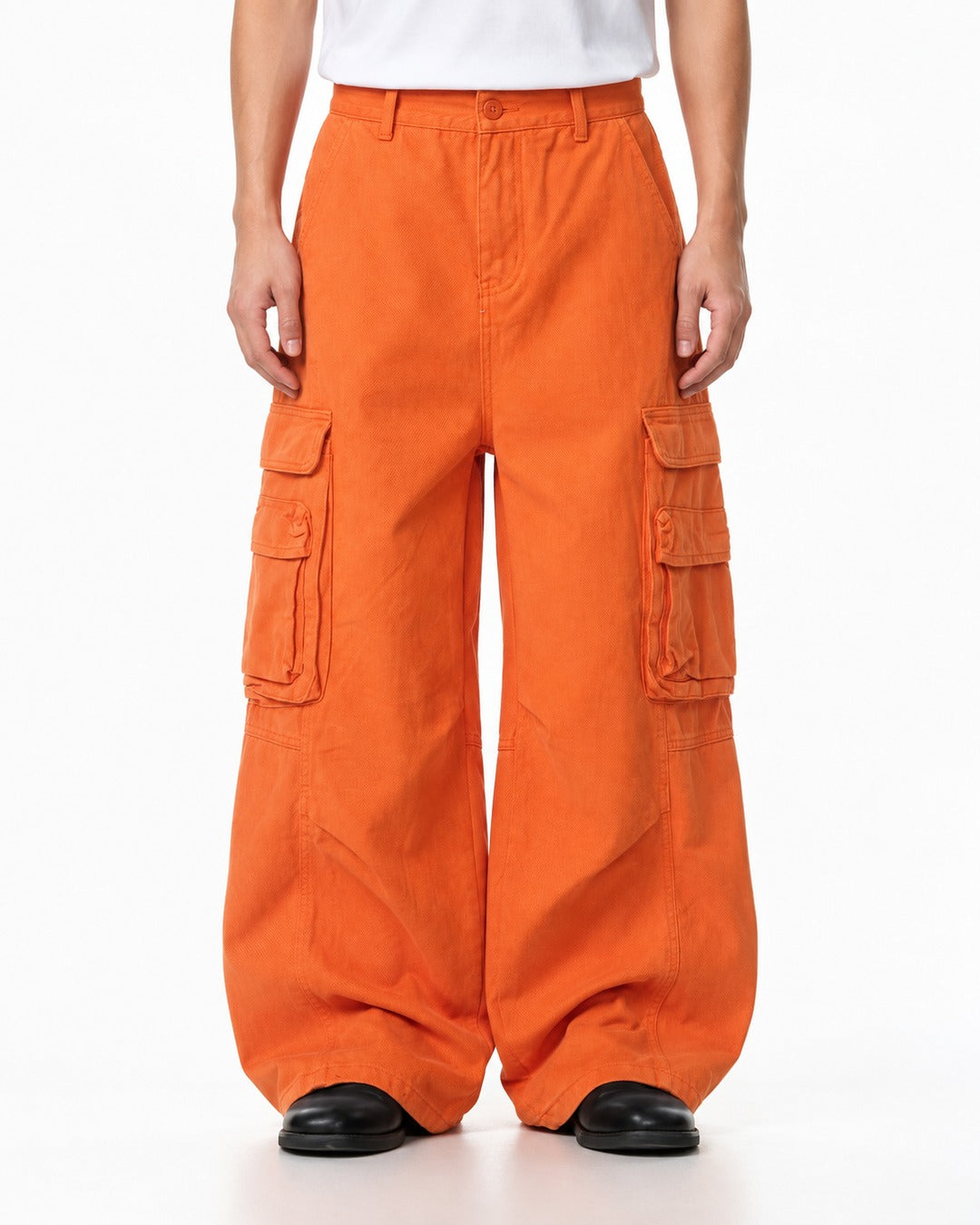 Vivid Orange Wide-Leg Cargo Pants