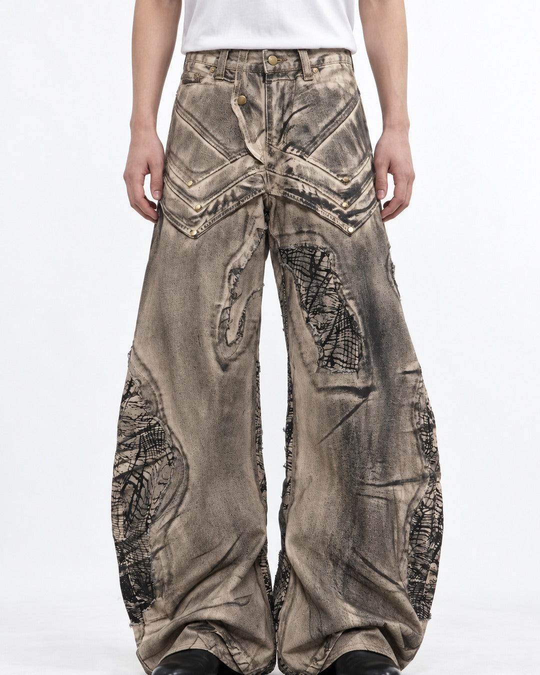 Scribble Patch Chevron Wide-Leg Jeans