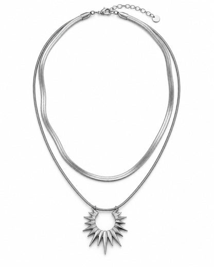 Sunburst Spike Pendant Layered Necklace
