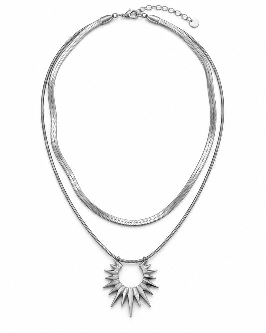 Sunburst Spike Pendant Layered Necklace