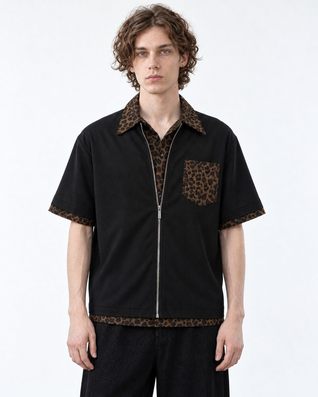 Leopard Trim Zip Shirt