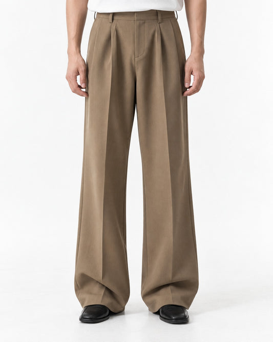 Pleated Front Wide Flare Trousers