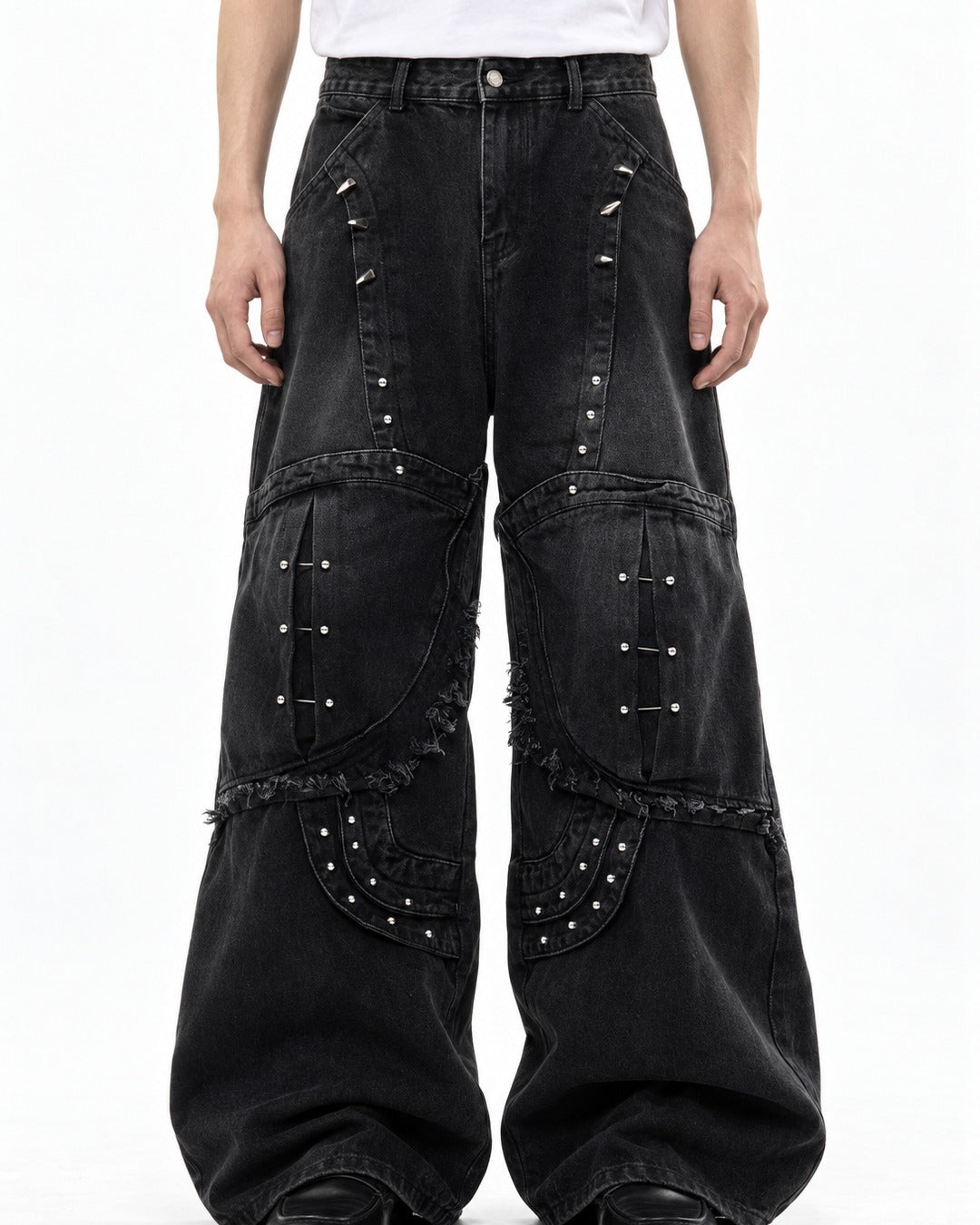 Deconstructed Rivet Denim Pants