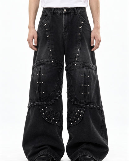 Deconstructed Rivet Denim Pants