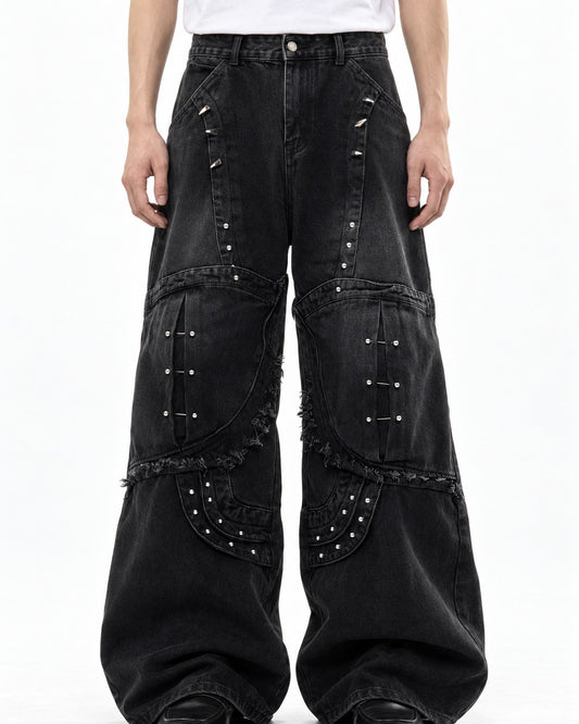 Deconstructed Rivet Denim Pants