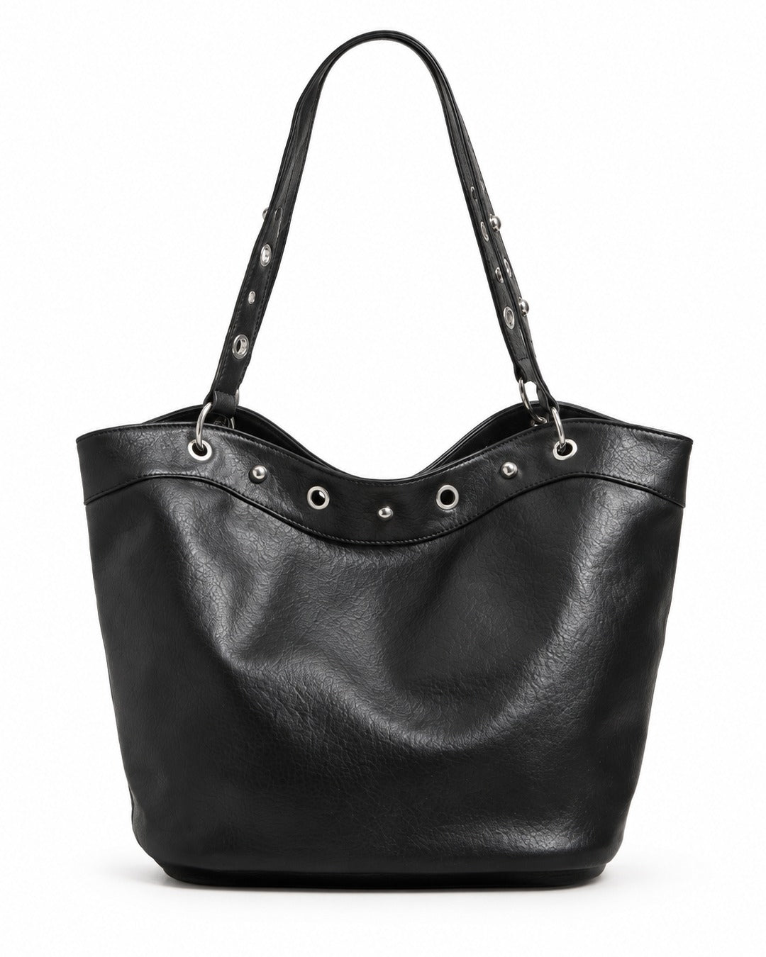 Eyelet Trim Black Bucket Tote Bag