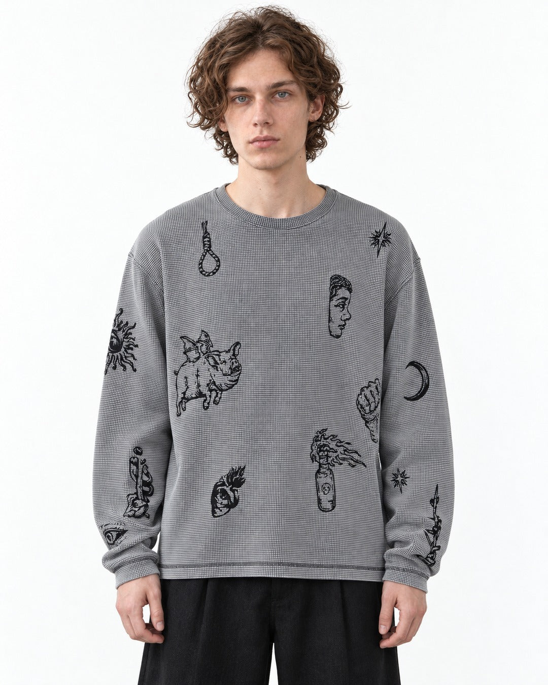 Tattoo Flash Print Waffle Long-Sleeve T-Shirt