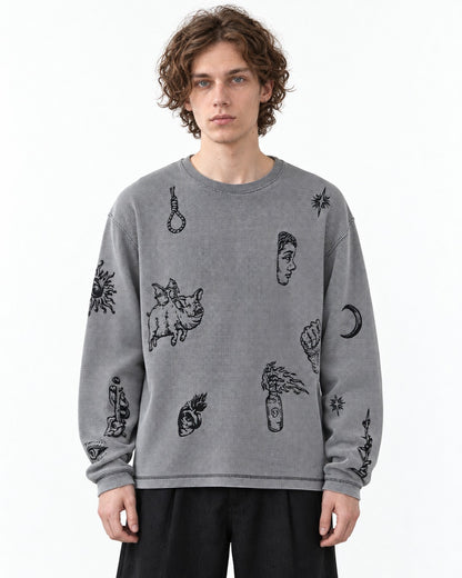 Tattoo Flash Print Waffle Long-Sleeve T-Shirt