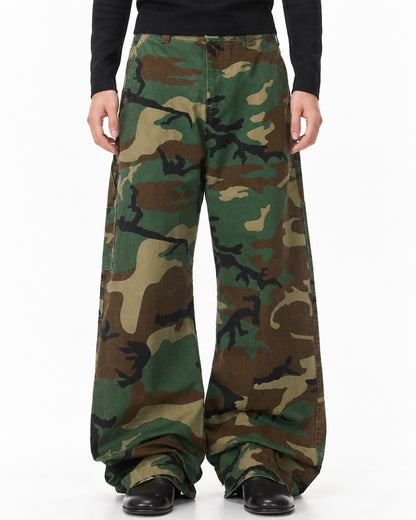 Woodland Camouflage Wide-Leg Cargo Pants