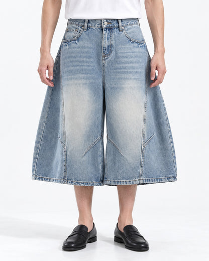 Curved Panel Cropped Denim Pants