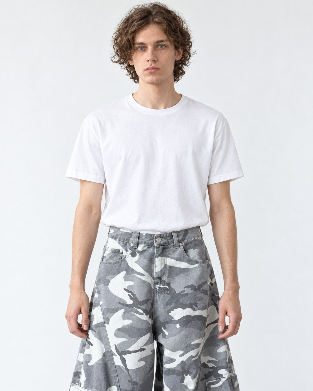 Camouflage Cargo Wide-Leg Pants