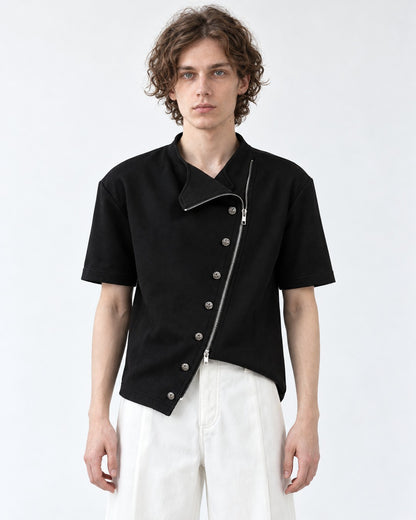 Diagonal Zip Stand Collar Top