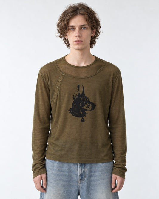 Doberman Print Layered Sheer Top
