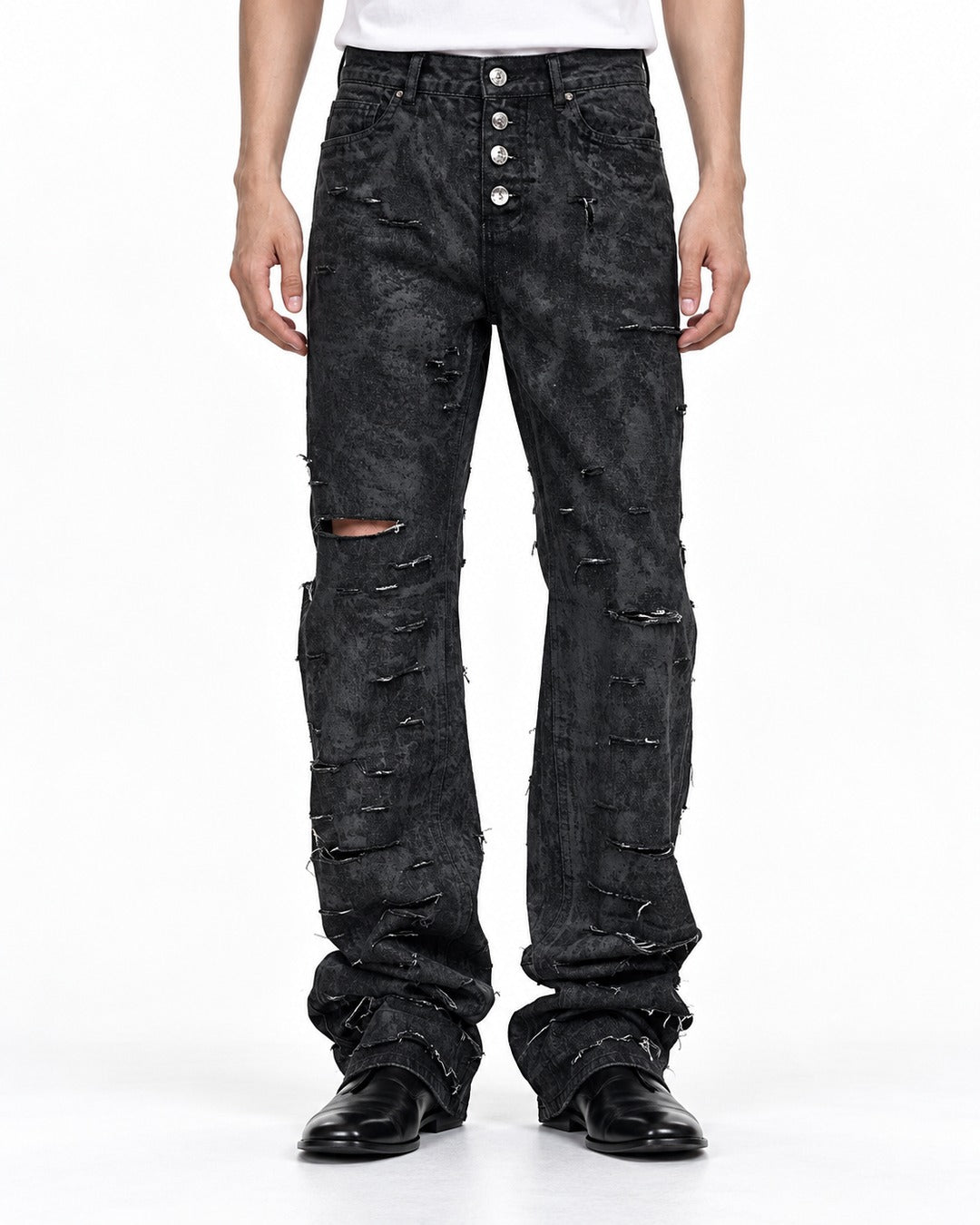 Ripped Patch Straight Jeans