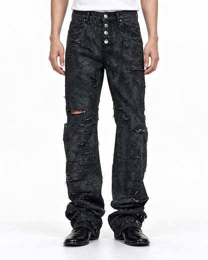 Ripped Patch Straight Jeans