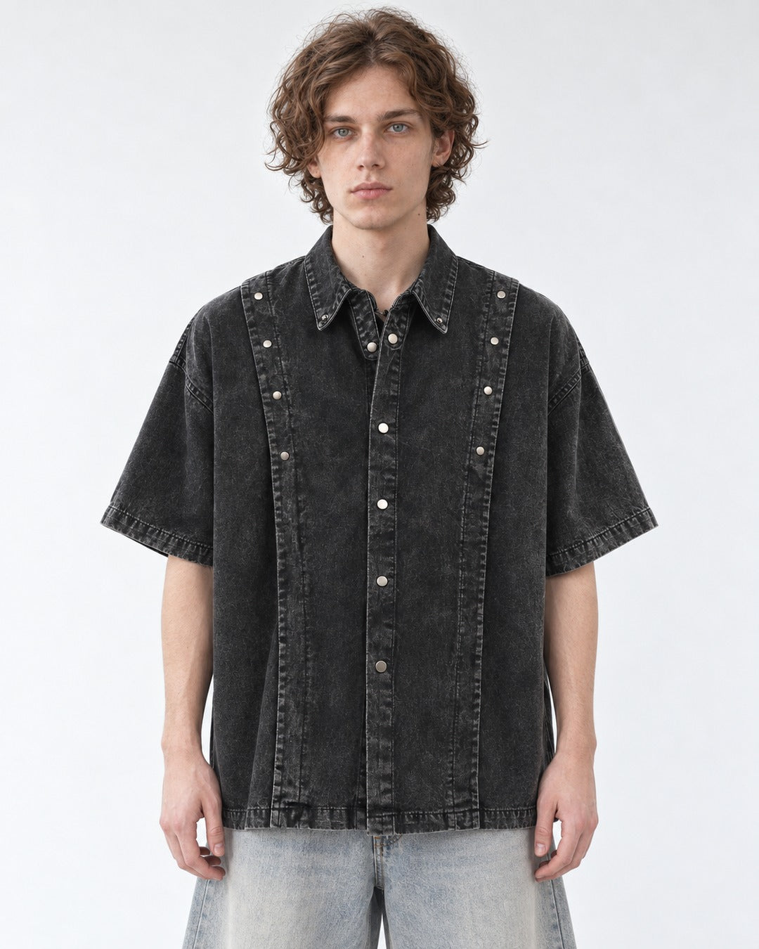 Studded-Collar Denim Shirt
