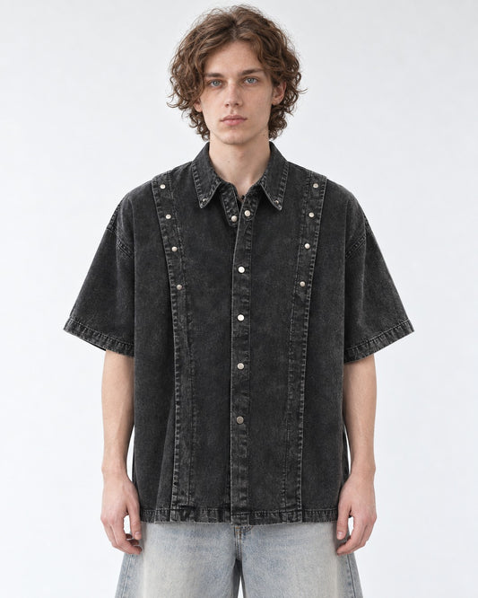 Studded-Collar Denim Shirt