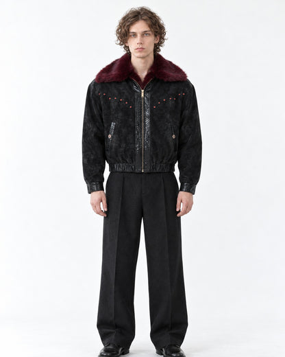 Fur Collar Embossed Jacket