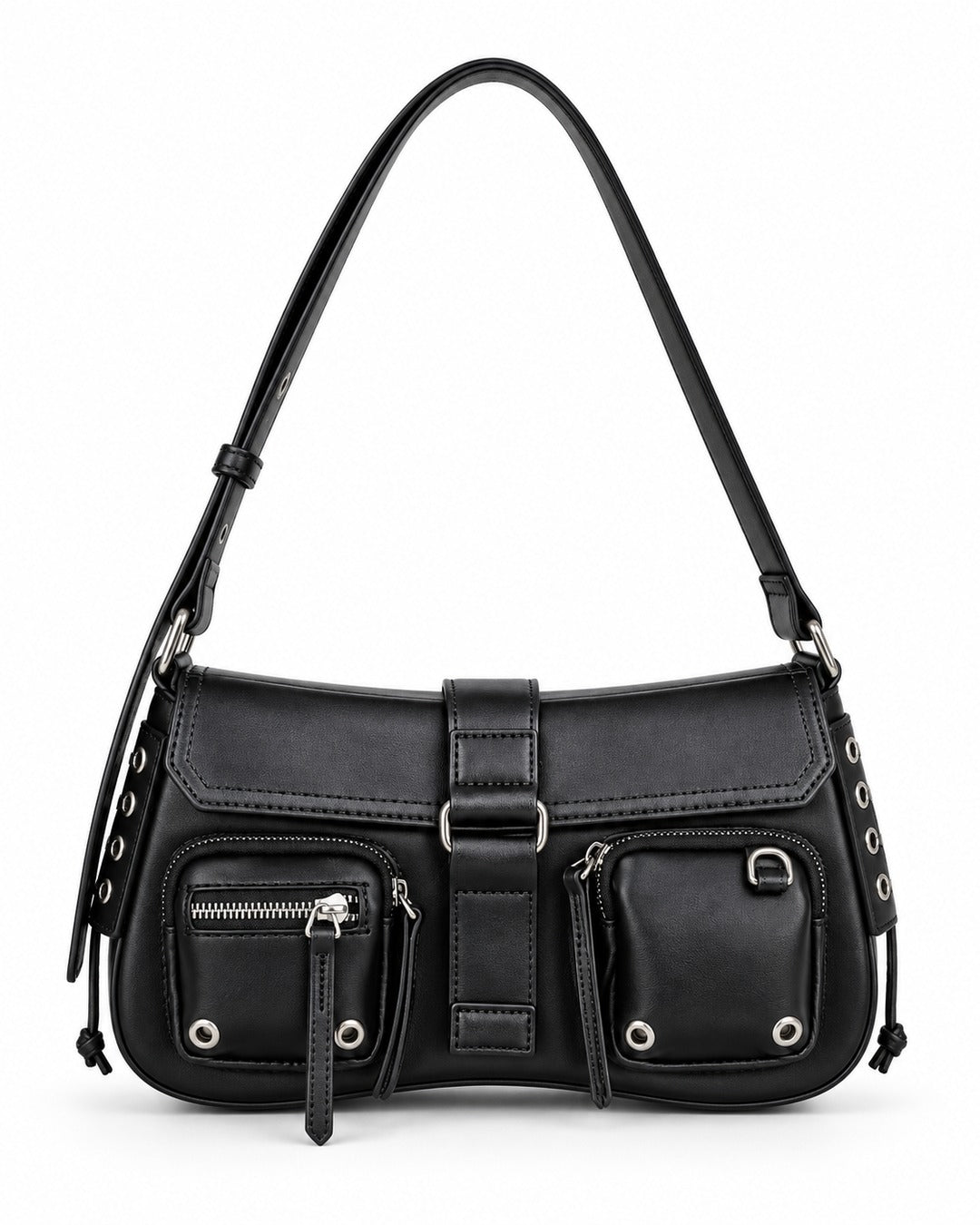 Eyelet-Pocket Biker Shoulder Bag
