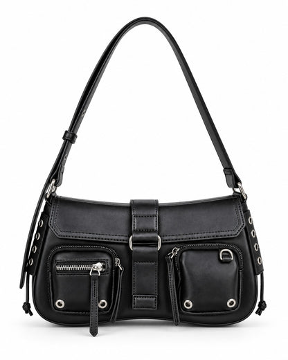 Eyelet-Pocket Biker Shoulder Bag