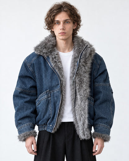 Shawl Fur-Collar Denim Jacket