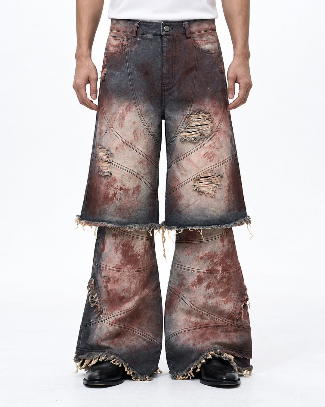 Rust Washed Layered Hem Jeans
