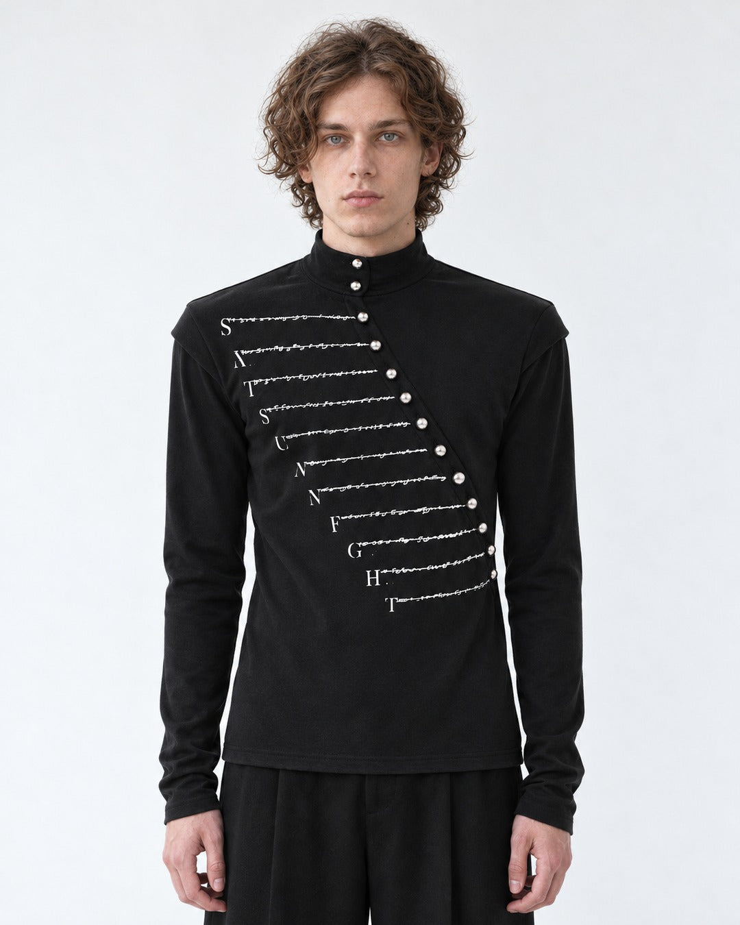 Diagonal Snap Mock Neck Top