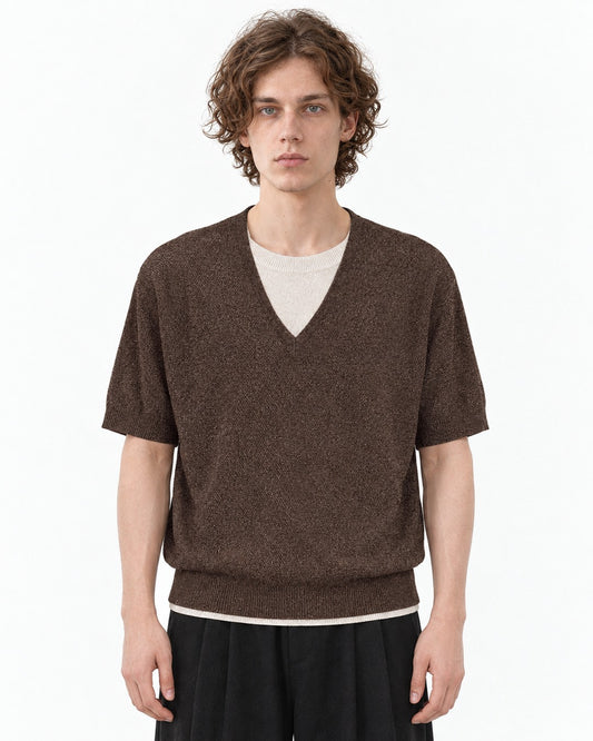 Layered V-Neck Short Sleeve Knit Top
