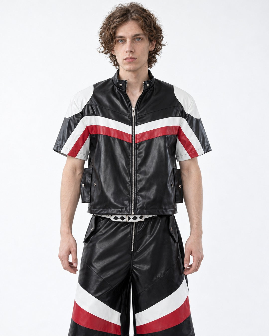 Curved Knife Leather Biker Jacket and Pants Set-Up