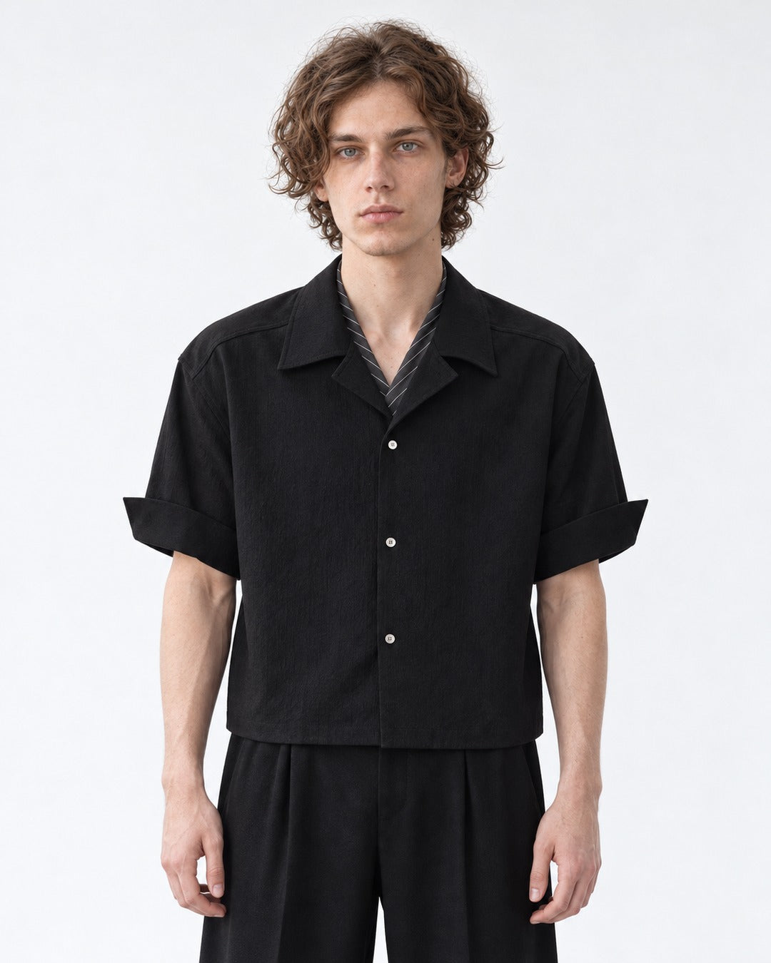 Layered-Collar Camp Shirt