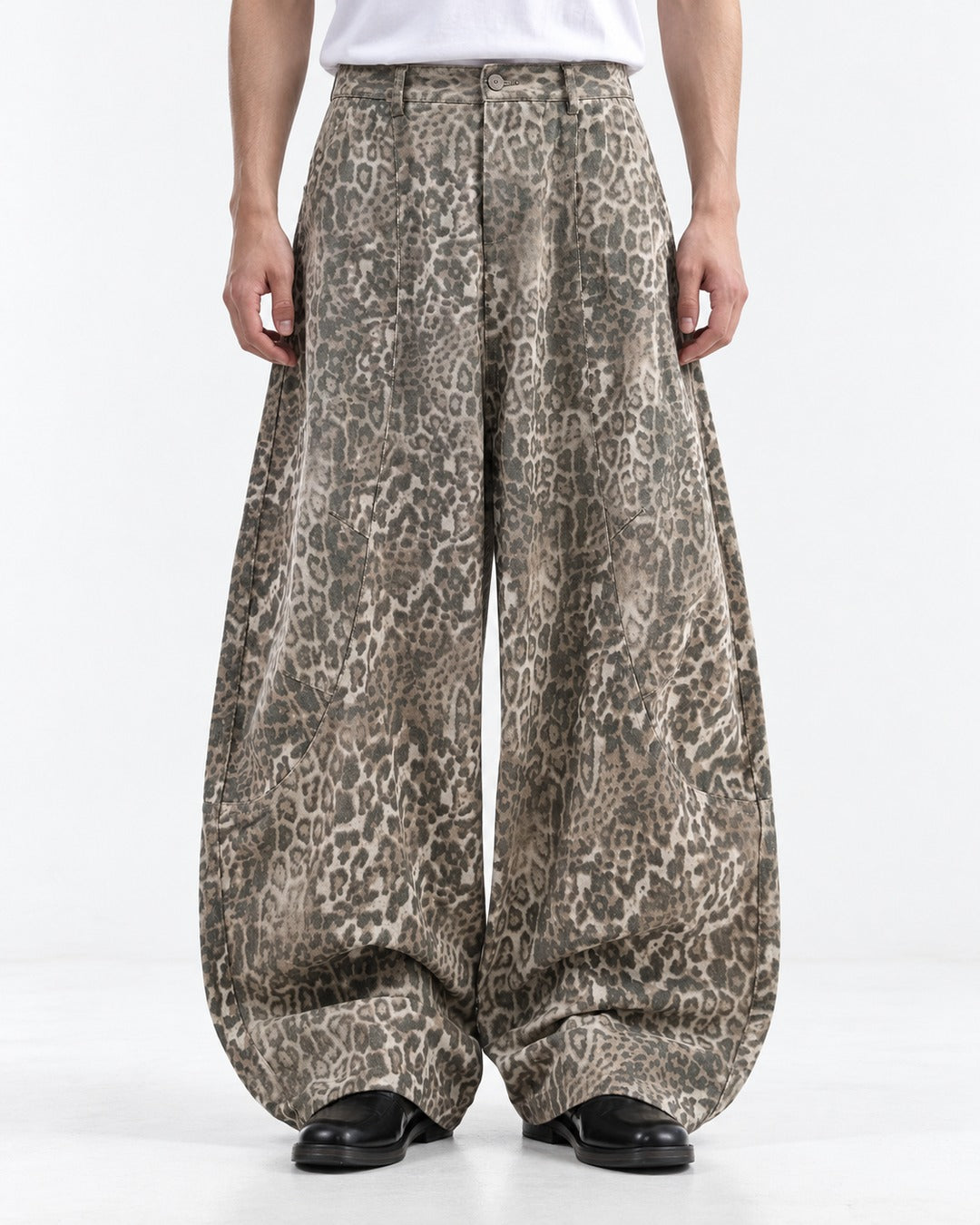 Washed Leopard Barrel Wide-Leg Pants