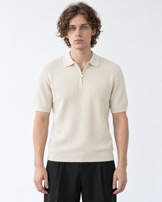 Ribbed Half-Zip Knit Polo