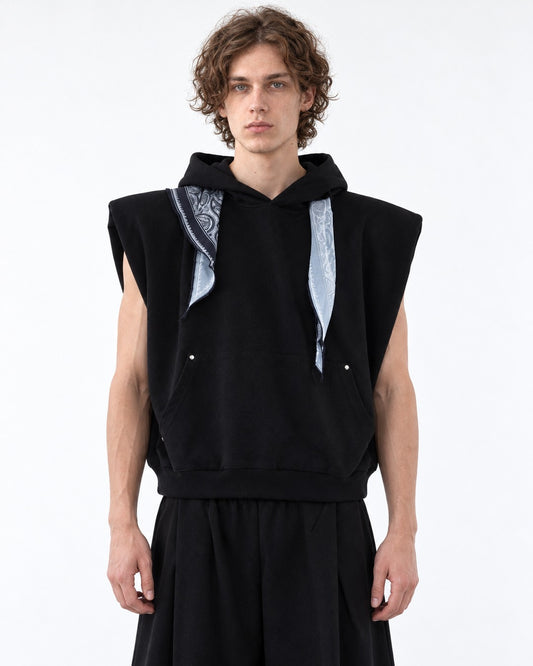 Bandana Hood Sleeveless Vest and Wide Shorts Set-Up