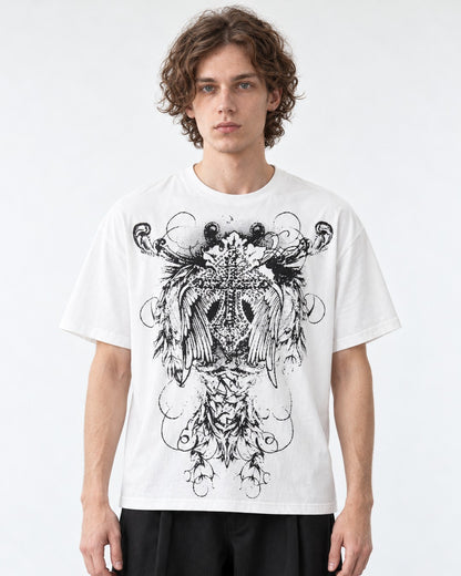 Winged Cross Gothic Print T-Shirt