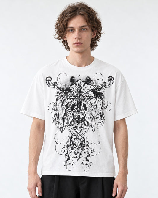 Winged Cross Gothic Print T-Shirt