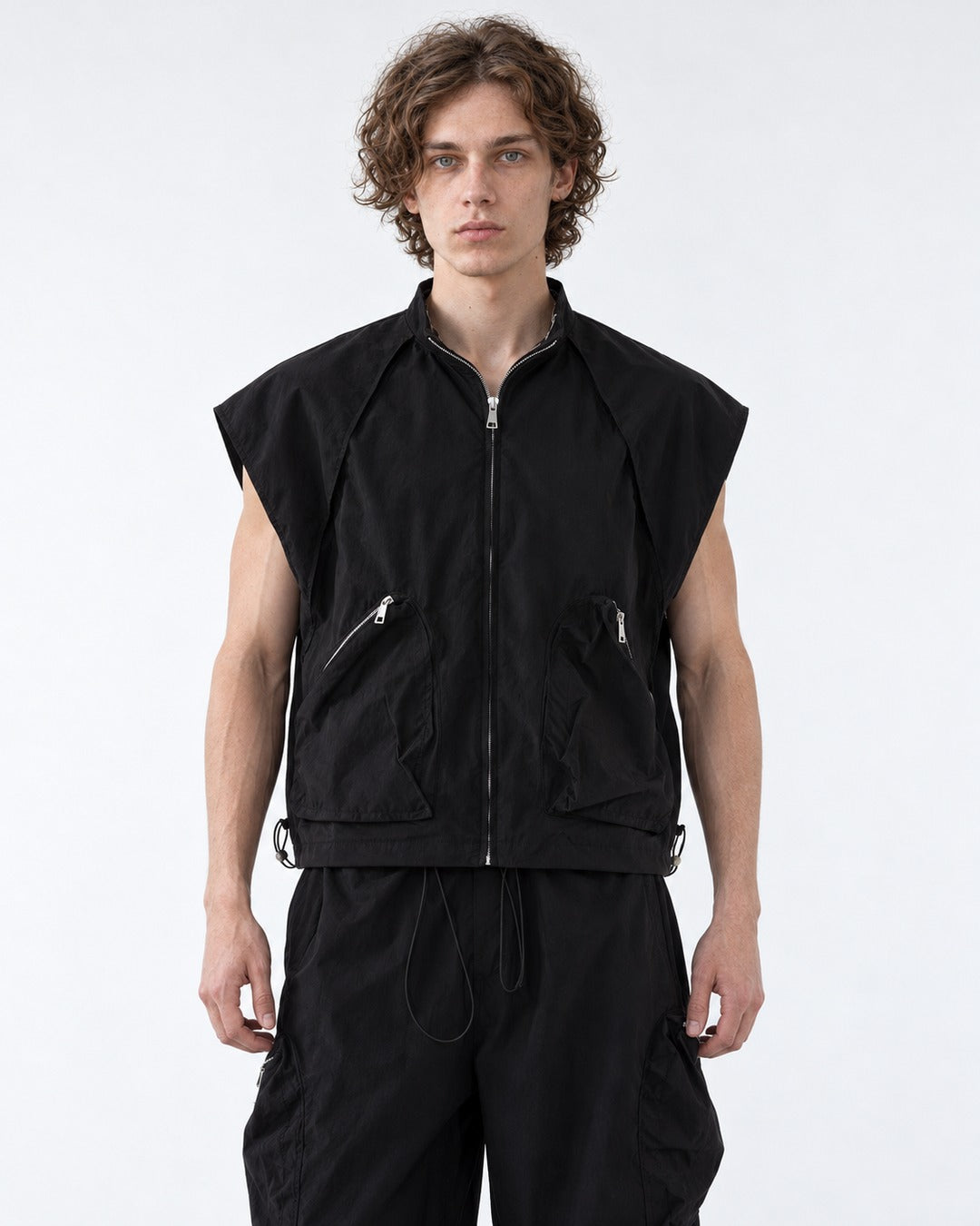 Sleeveless Zip Vest and Cargo Pants Set-Up