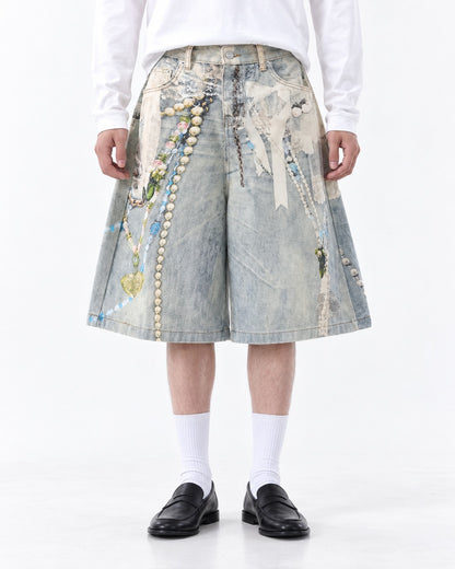 High Street Printed Denim Shorts