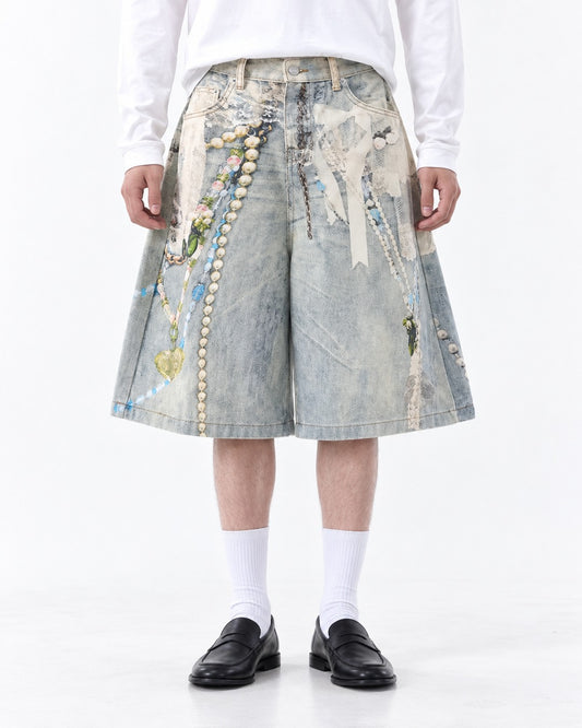 High Street Printed Denim Shorts
