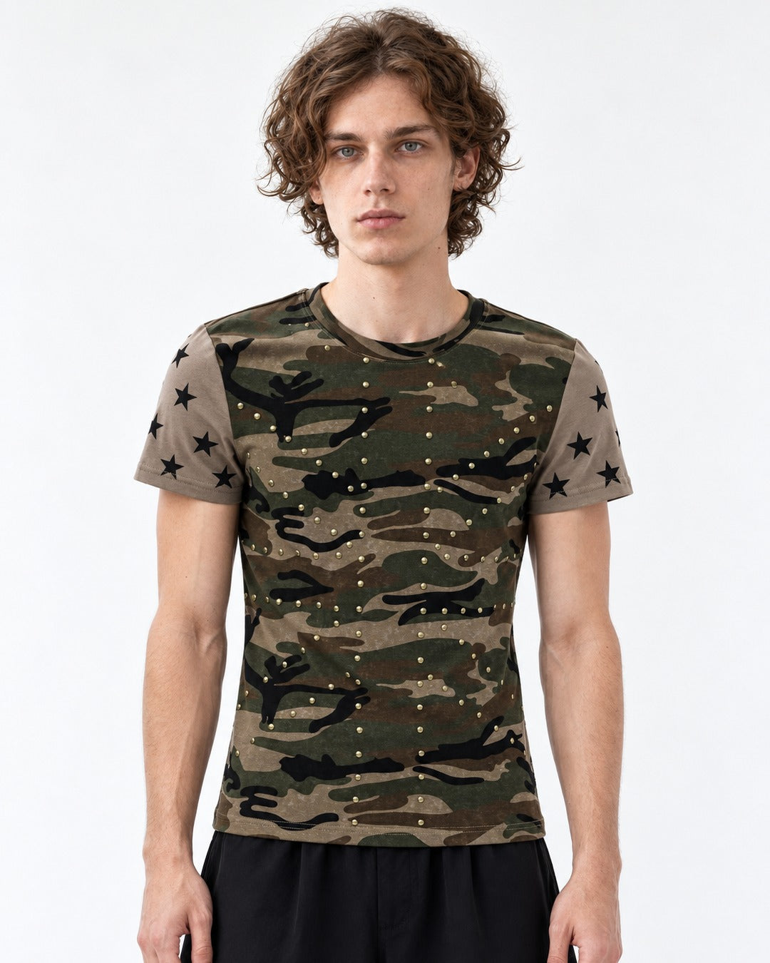Star Print Camouflage Stud T-Shirt