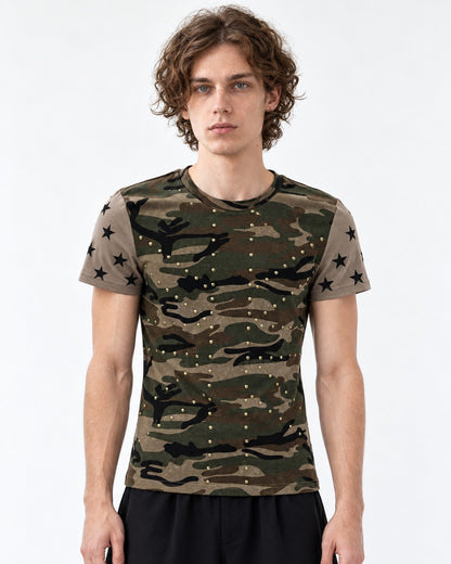 Star Print Camouflage Stud T-Shirt
