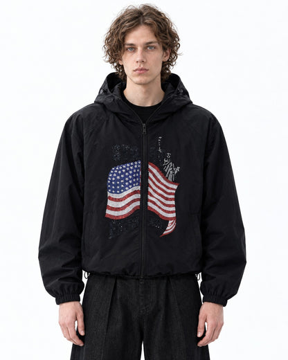 Rhinestone Flag Hooded Jacket