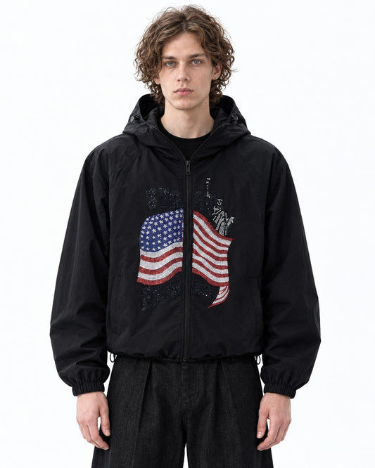 Rhinestone Flag Hooded Jacket
