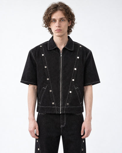 Multi-Button Contrast Stitching Denim Suit Set-Up
