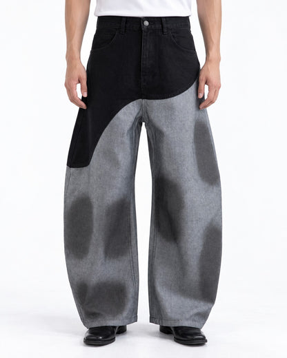 Curved Color-Block Wide-Leg Jeans