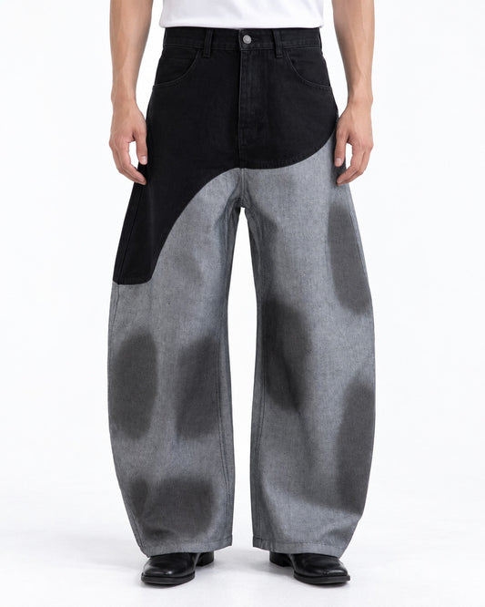 Curved Color-Block Wide-Leg Jeans