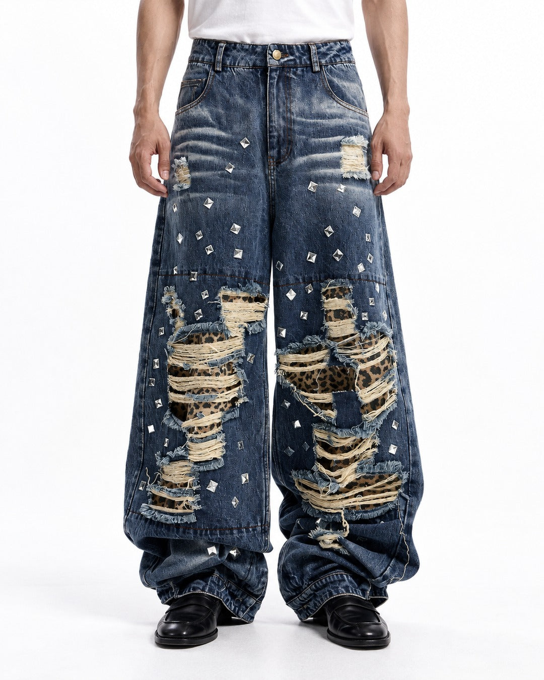 Leopard Patchwork Ripped Jeans