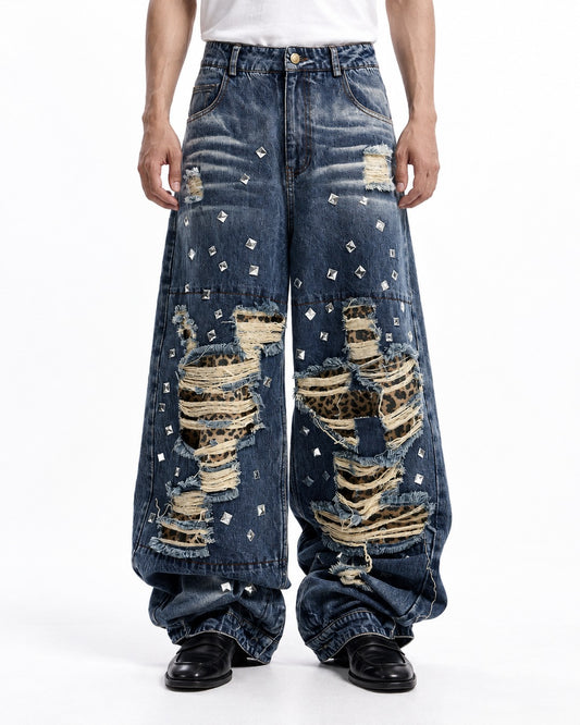Leopard Patchwork Ripped Jeans